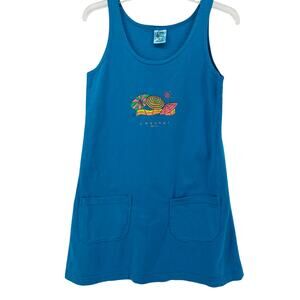 Vintage Teal Tank Top Dress with Pockets Long Shirt Cozumel Mexico Small